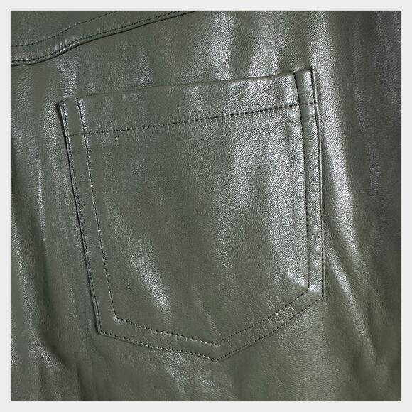 Faux Leather Pants Size XXS Petite Olive Green - Picture 6 of 11